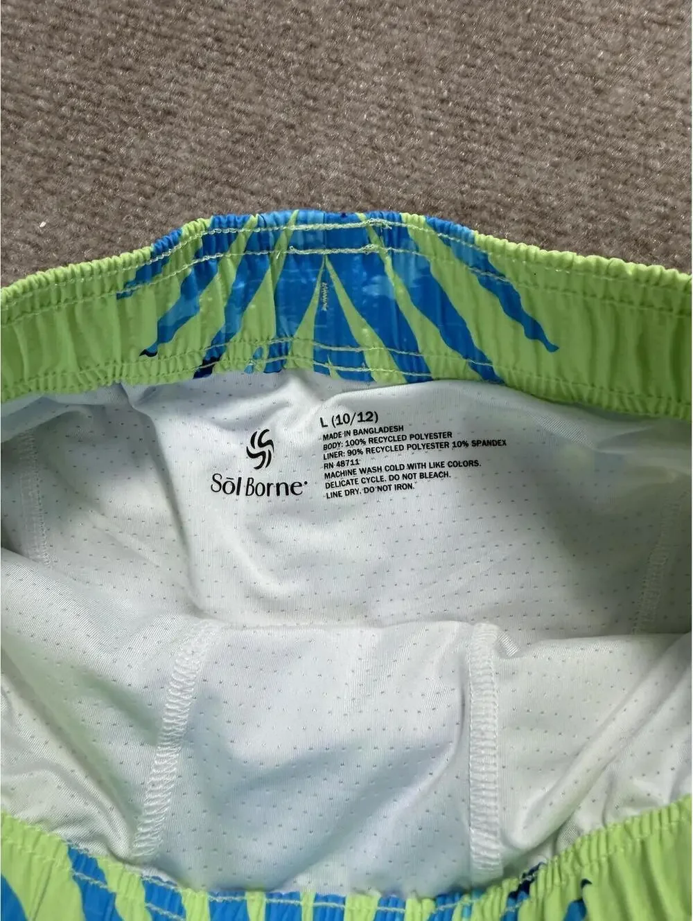 Sōl Borne Boys Neon Tropical Palm Leaf Swim Trunks - Size L (10/12)